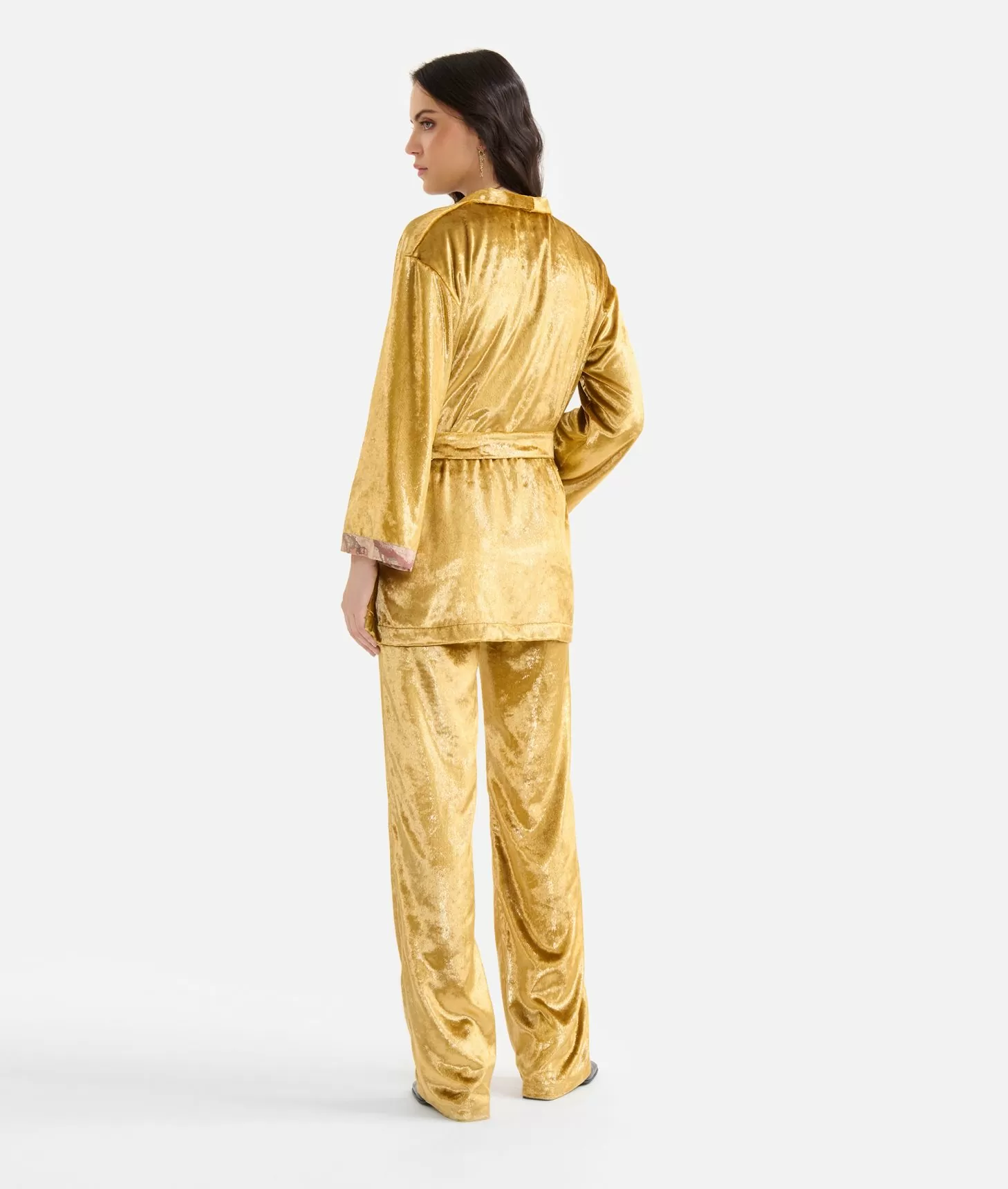 Alviero martini 1a classe Giacca kimono in velluto lurex special Oro Vendita Economica