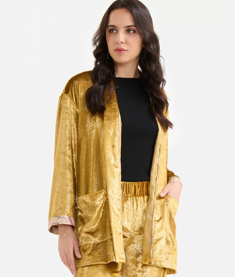 Alviero martini 1a classe Giacca kimono in velluto lurex special Oro Vendita Economica