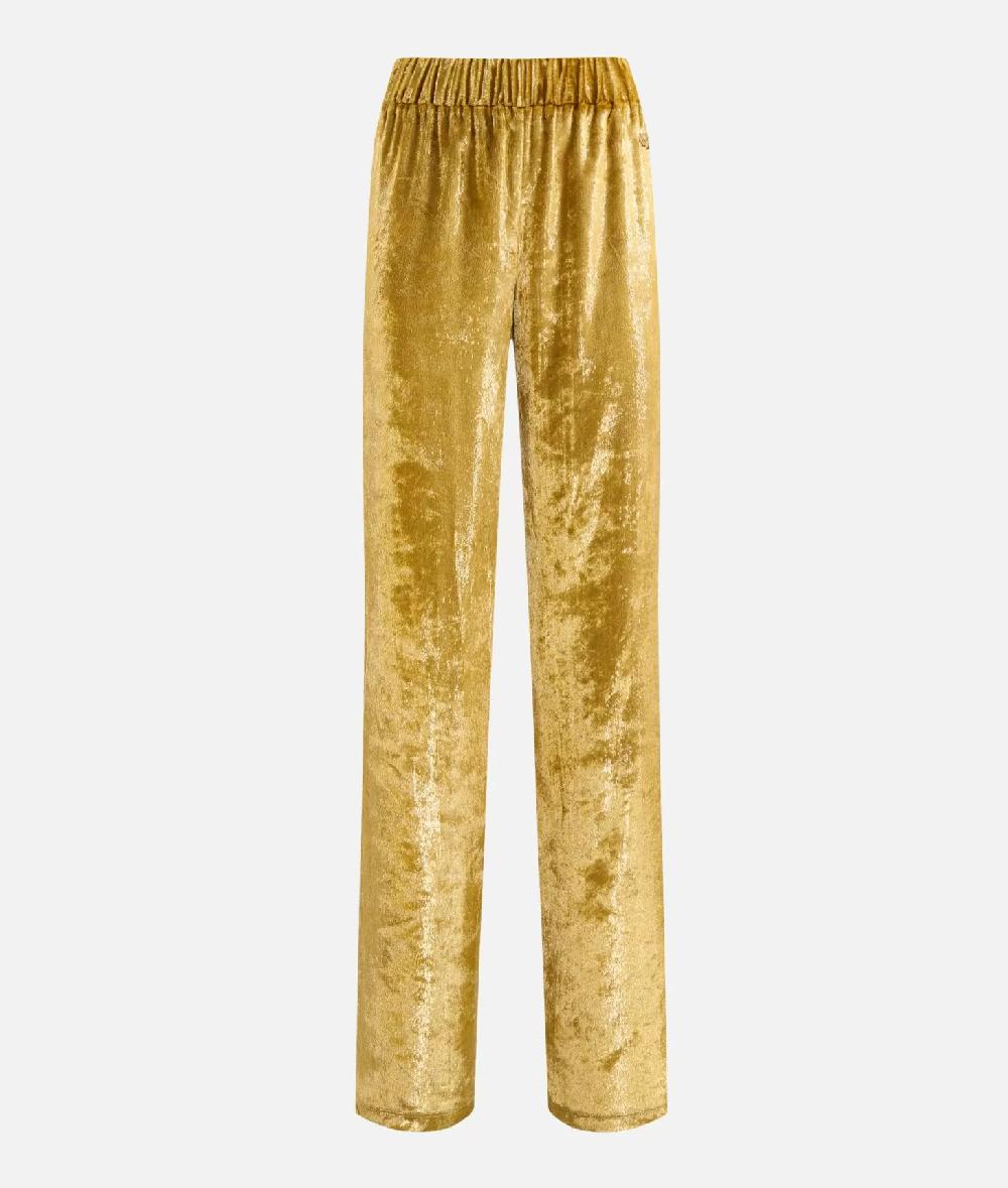 Alviero martini 1a classe Pantaloni palazzo in velluto lurex special Oro Saldi Di Fabbrica
