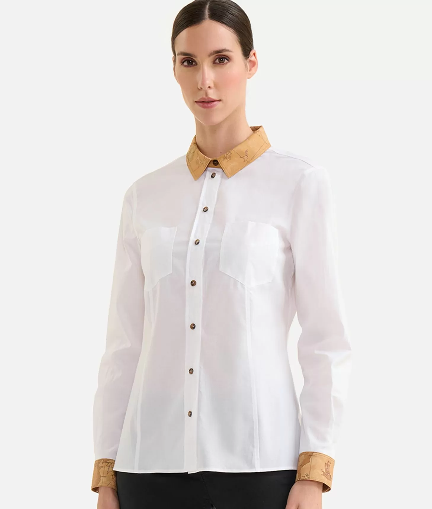 Alviero martini 1a classe Camicia in popeline di cotone stretch con dettagli Geo Classic Bianca Super Saving Price