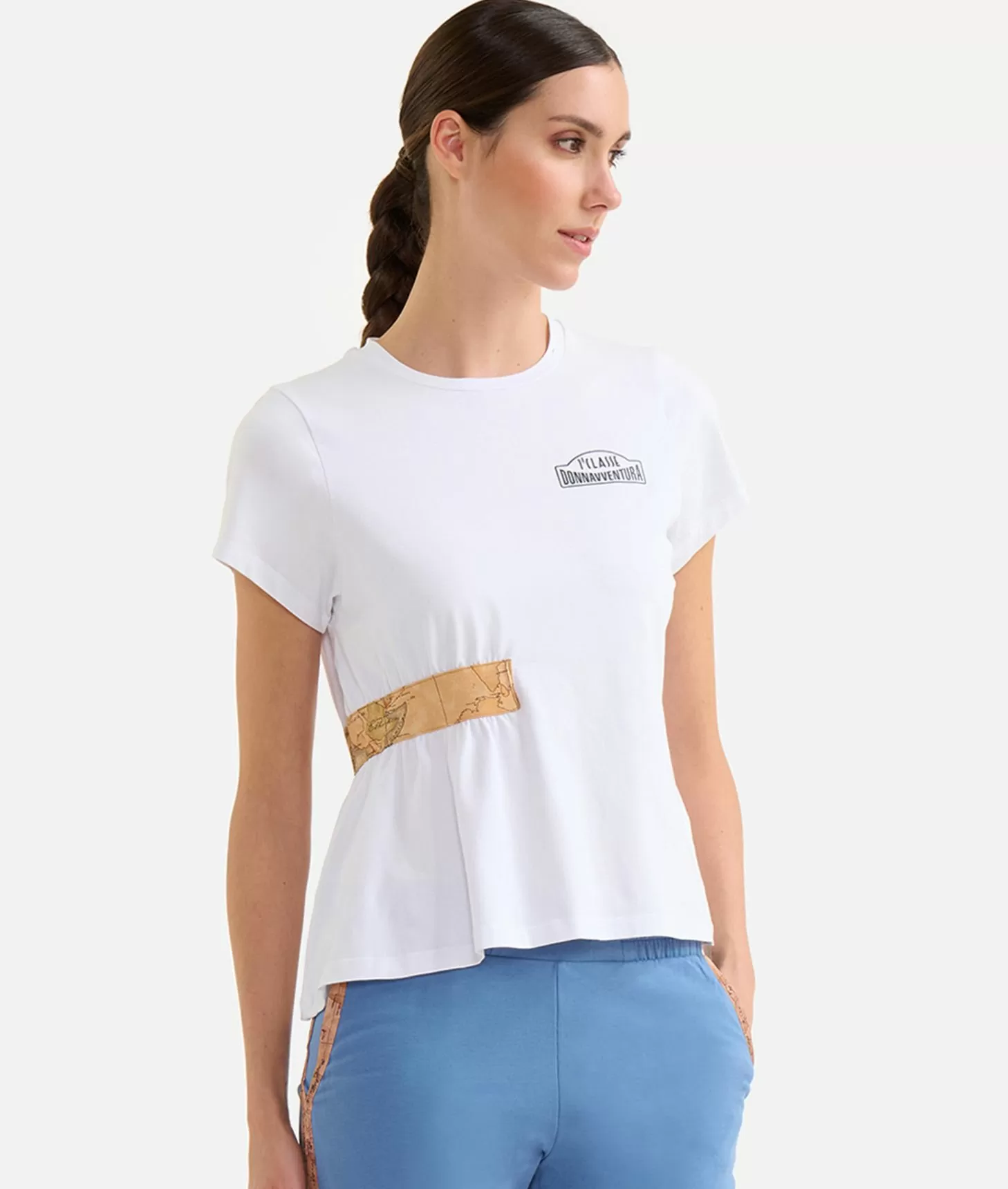 Alviero martini 1a classe T-shirt in jersey di cotone stretch con arriccio Bianca Offerta settimanale