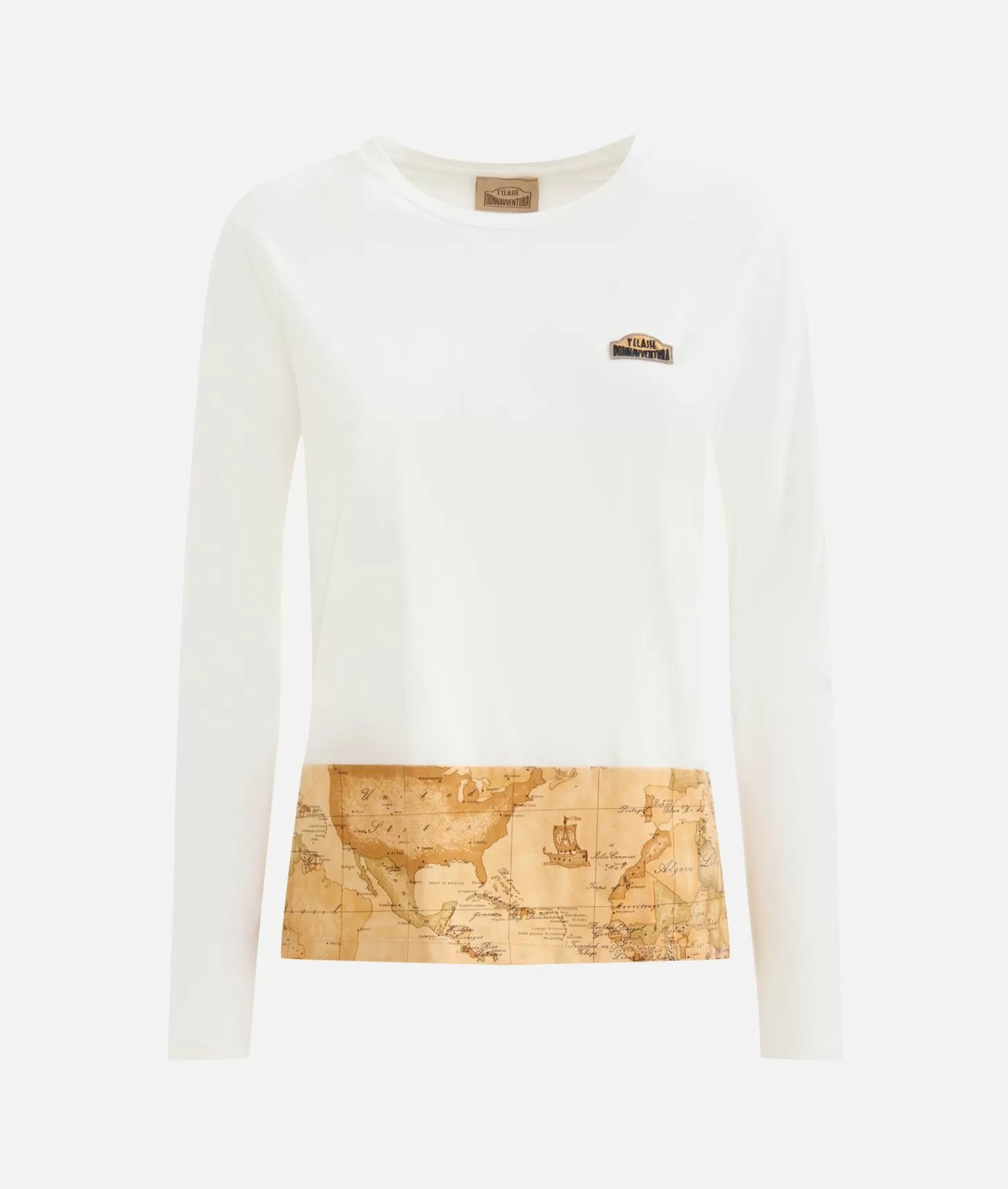 Alviero martini 1a classe T-shirt a maniche lunghe in jersey di cotone stretch con fondo Geo Classic Gesso Latest stili