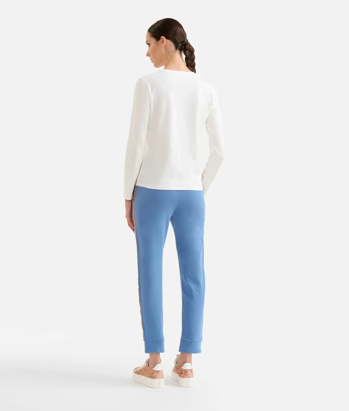 Alviero martini 1a classe T-shirt a maniche lunghe in jersey di cotone stretch con fondo Geo Classic Gesso Latest stili