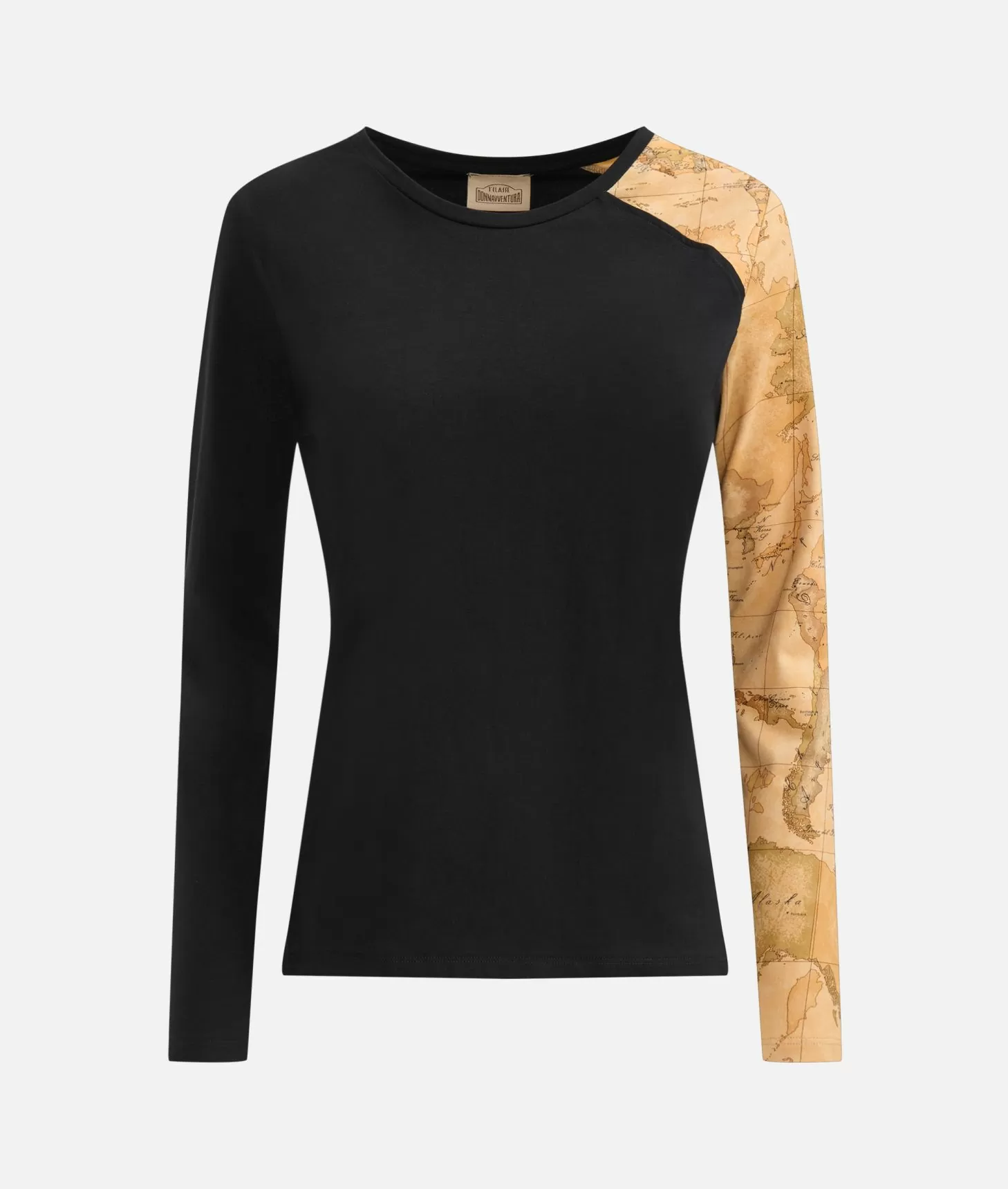 Alviero martini 1a classe T-shirt in jersey di cotone stretch con manica Geo Classic Nera Ultimi due giorni