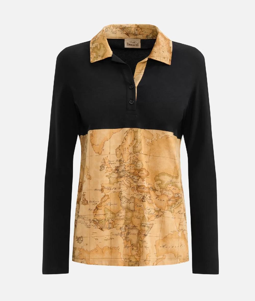 Alviero martini 1a classe Polo bimaterica a maniche lunghe in jersey di cotone stretch Nera Ultimo giorno