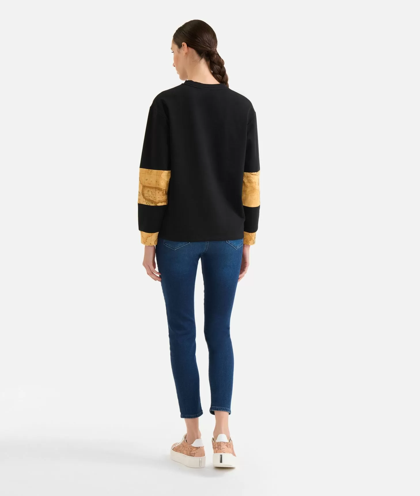 Alviero martini 1a classe Felpa in cotone garzato stretch con inserti Geo Classic Nera Fino al 65% di sconto