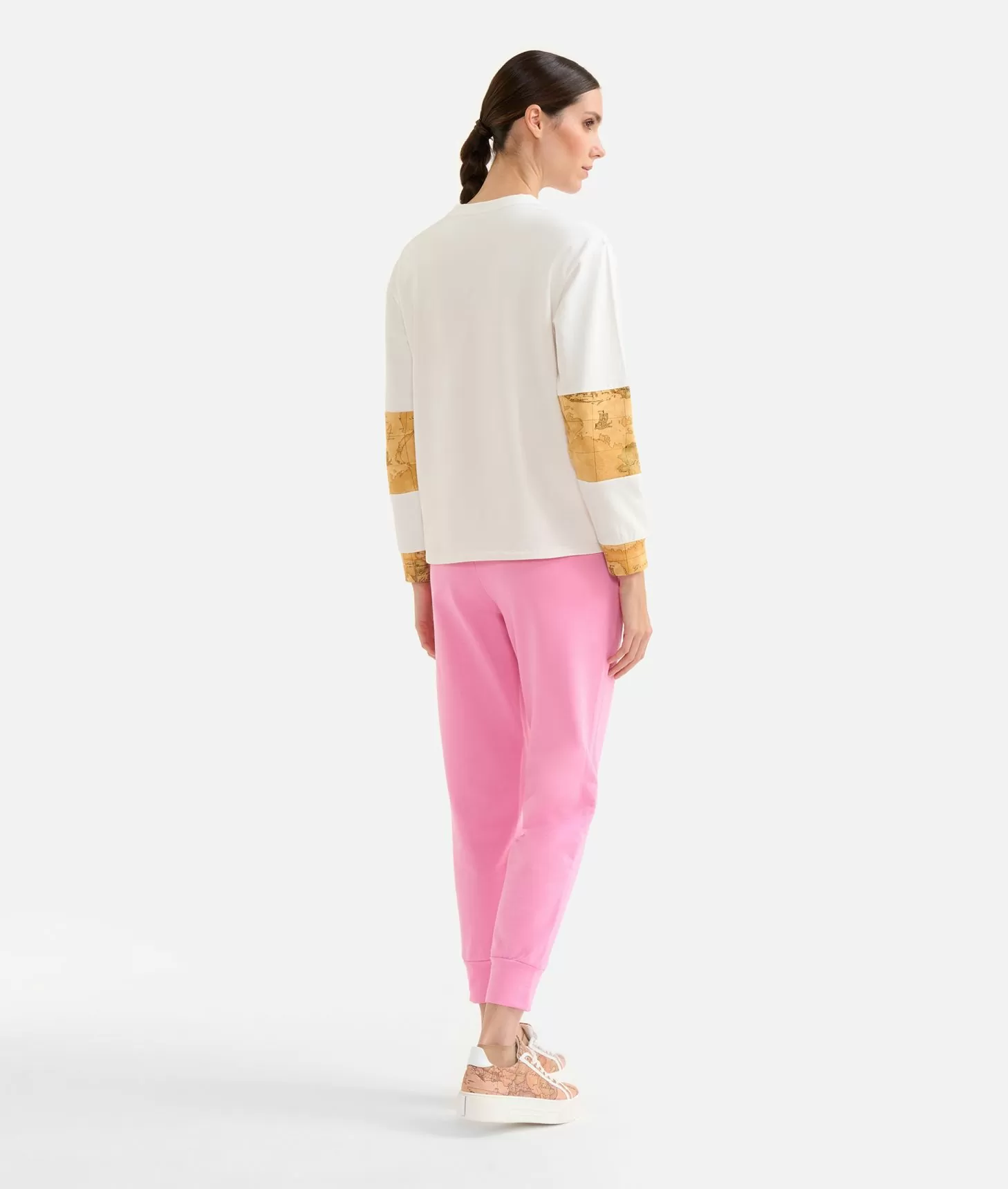 Alviero martini 1a classe Felpa in cotone garzato stretch con inserti Geo Classic Avorio Only for today