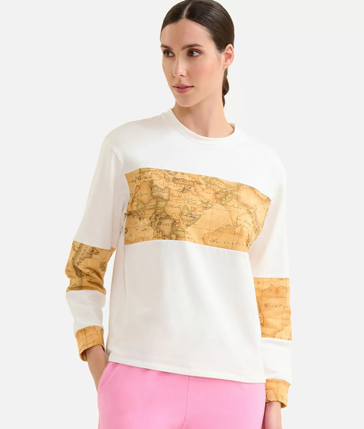 Alviero martini 1a classe Felpa in cotone garzato stretch con inserti Geo Classic Avorio Only for today