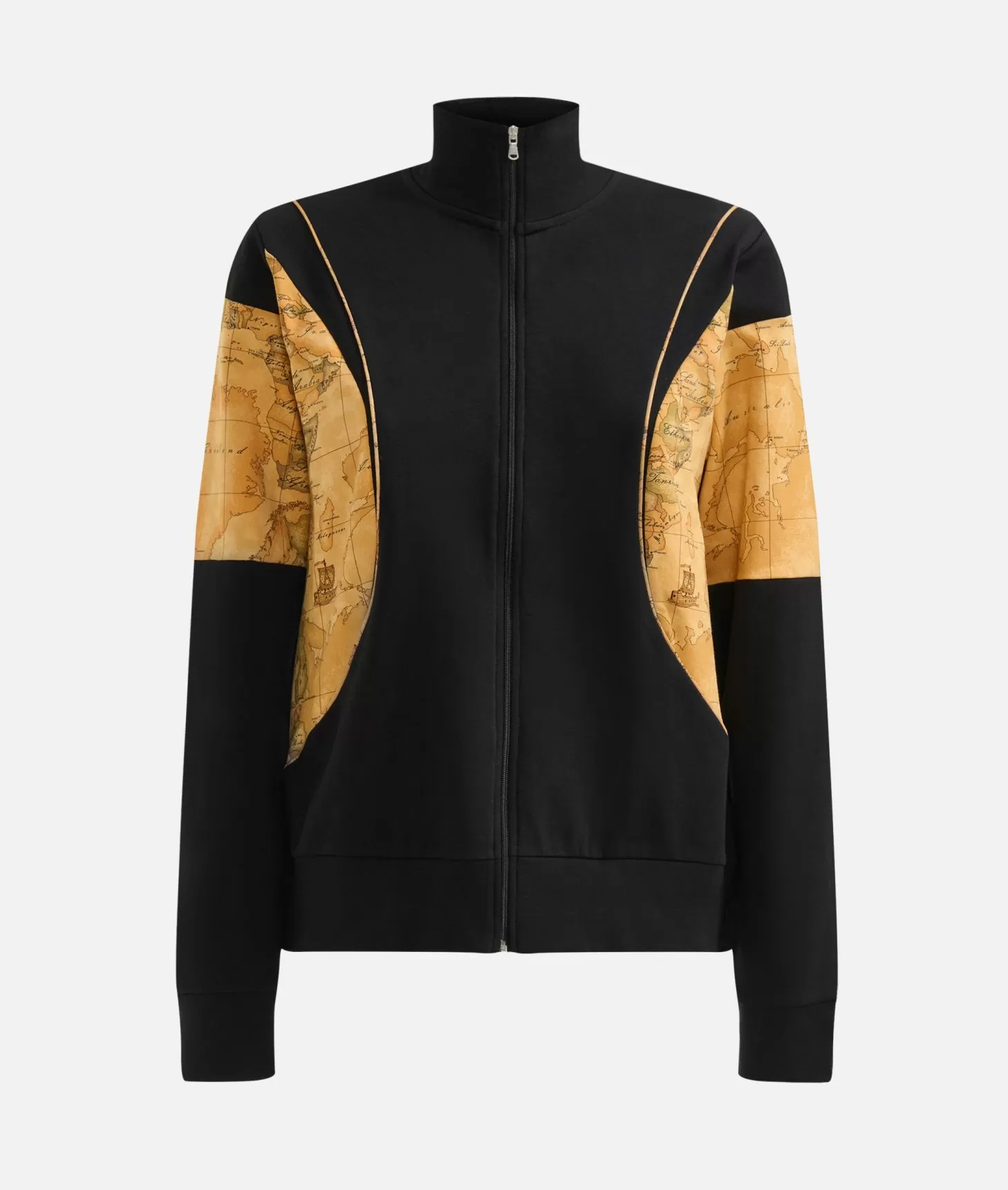 Alviero martini 1a classe Felpa con zip in cotone garzato stretch con inserti Geo Classic Nera Offerta speciale della fabbrica