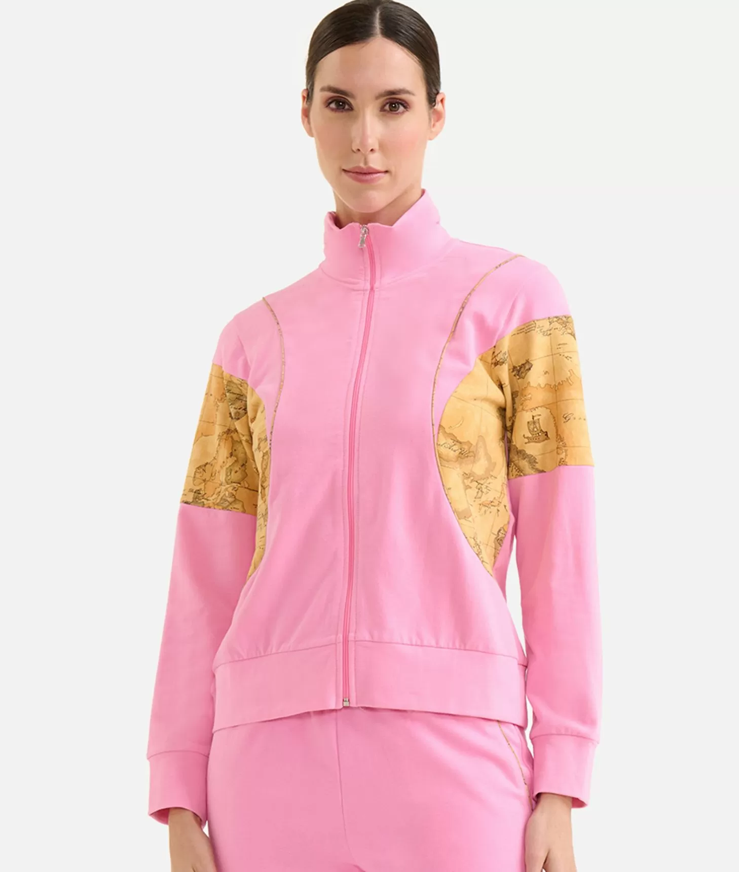 Alviero martini 1a classe Felpa con zip in cotone garzato stretch con inserti Geo Classic Rosa Confetto Sostegno trimestrale