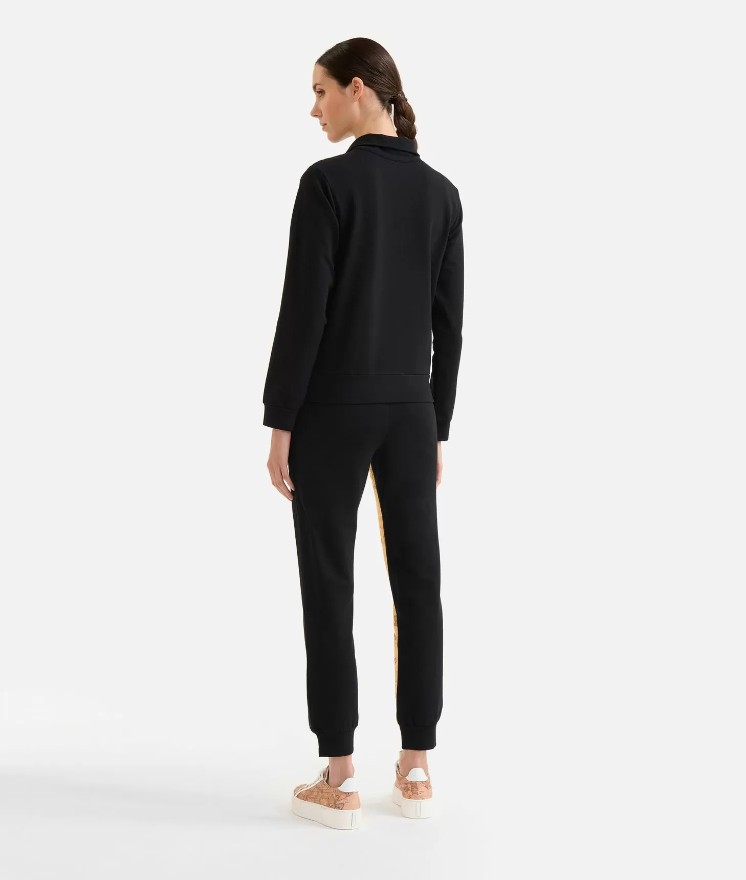 Alviero martini 1a classe Felpa in cotone garzato stretch con intarsio Geo Classic Nera Fino al 55% di sconto