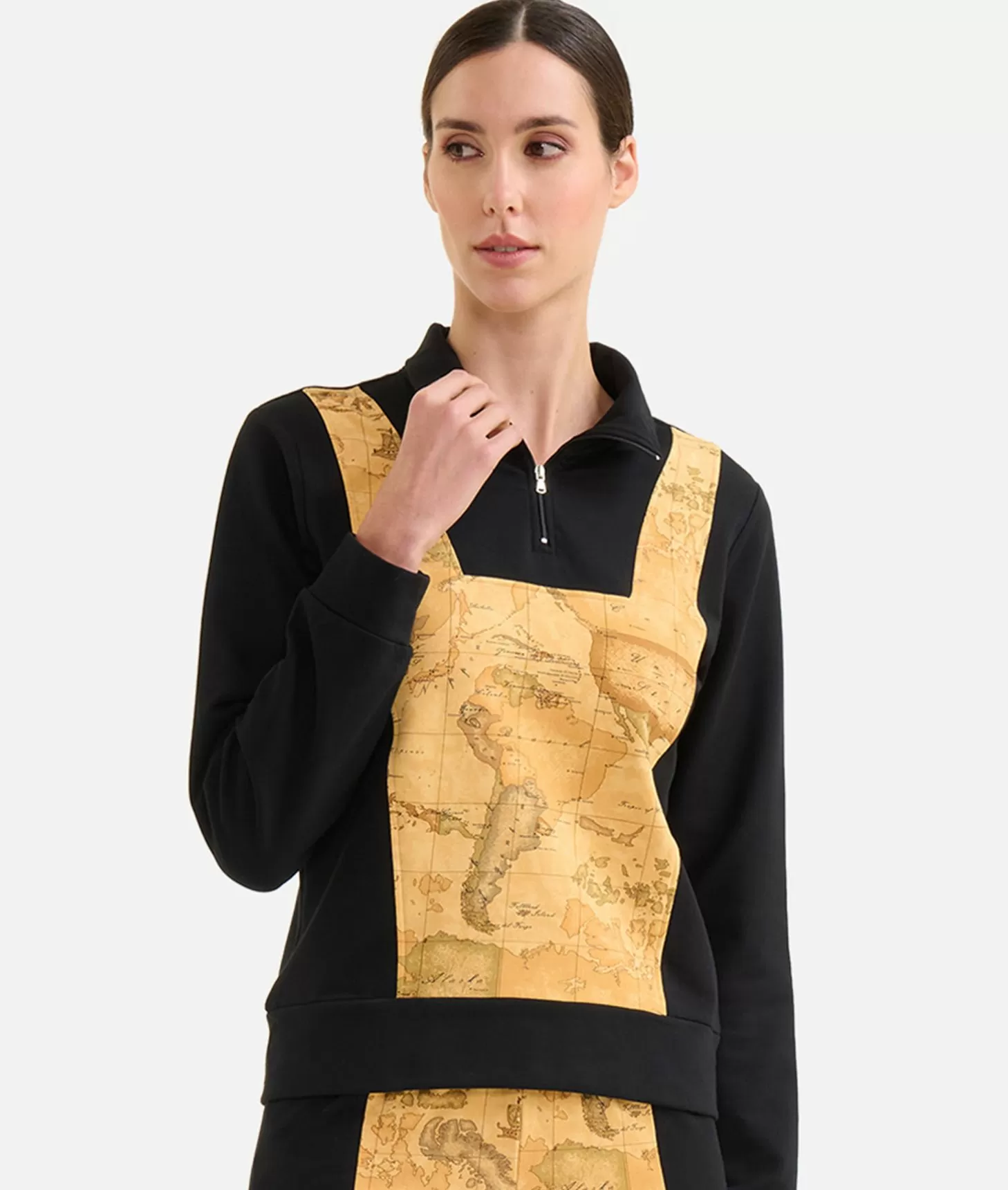 Alviero martini 1a classe Felpa in cotone garzato stretch con intarsio Geo Classic Nera Fino al 55% di sconto