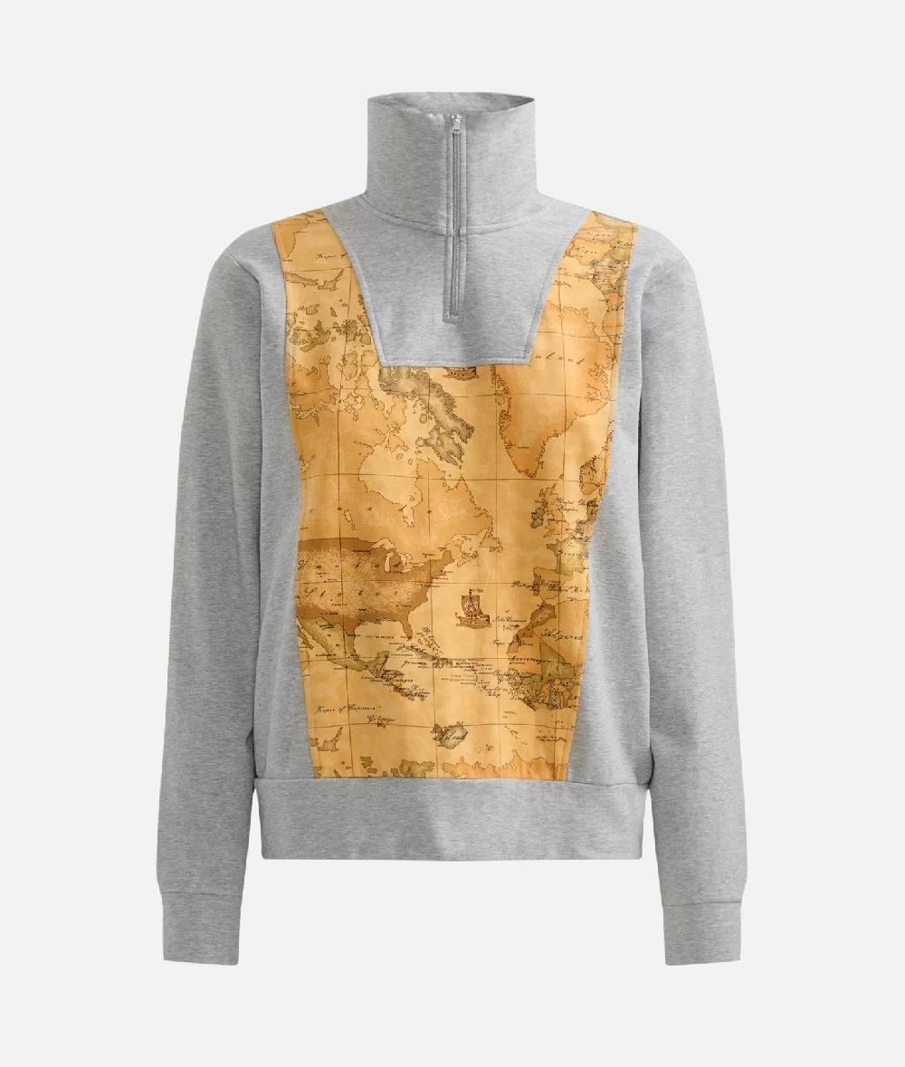 Alviero martini 1a classe Felpa in cotone garzato stretch con intarsio Geo Classic Grigia Discount Store per i nuovi prodotti