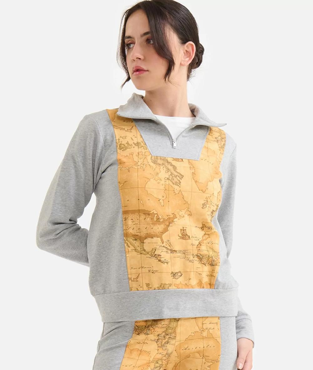 Alviero martini 1a classe Felpa in cotone garzato stretch con intarsio Geo Classic Grigia Discount Store per i nuovi prodotti