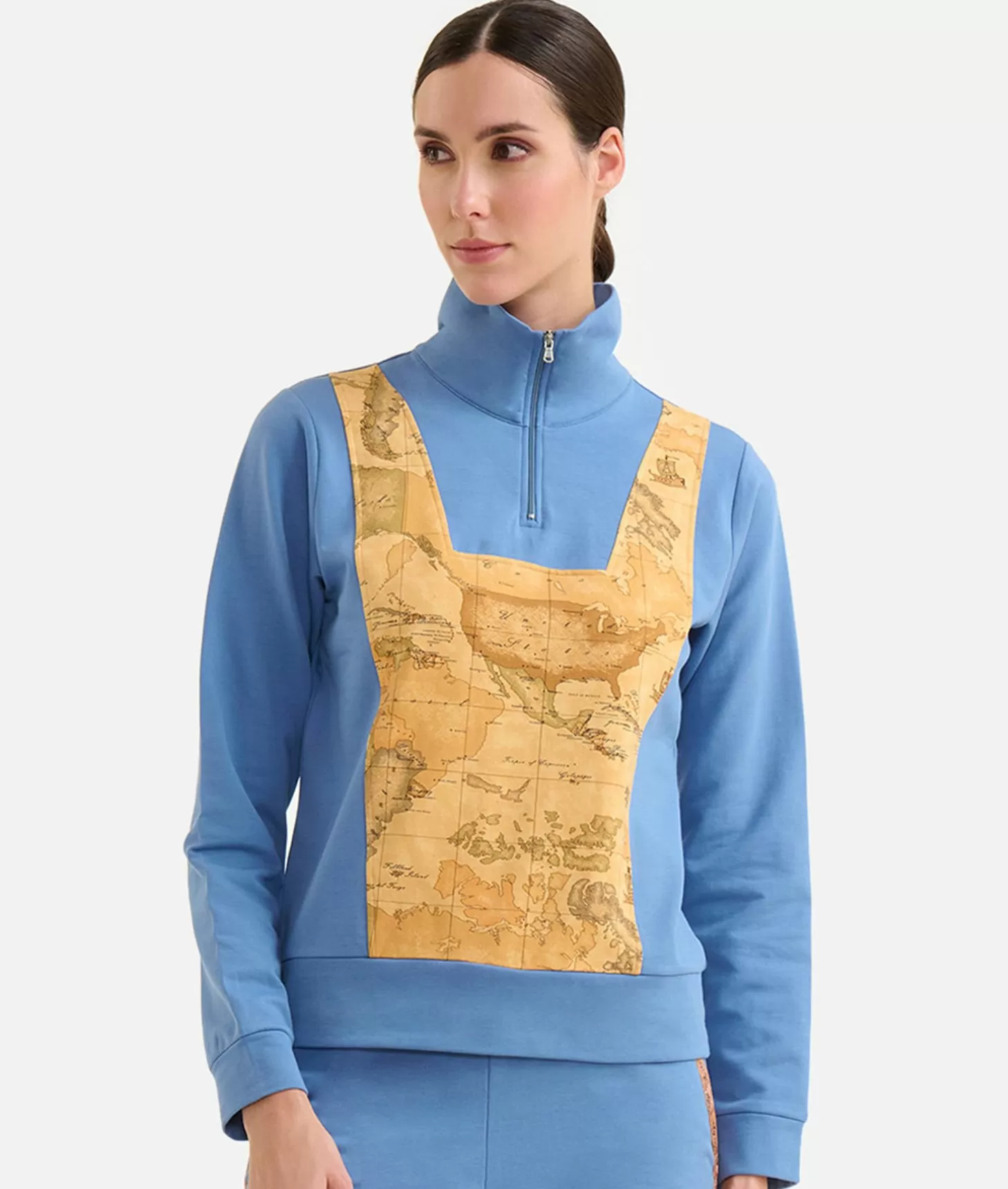 Alviero martini 1a classe Felpa in cotone garzato stretch con intarsio Geo Classic Denim Solo un giorno rimasto