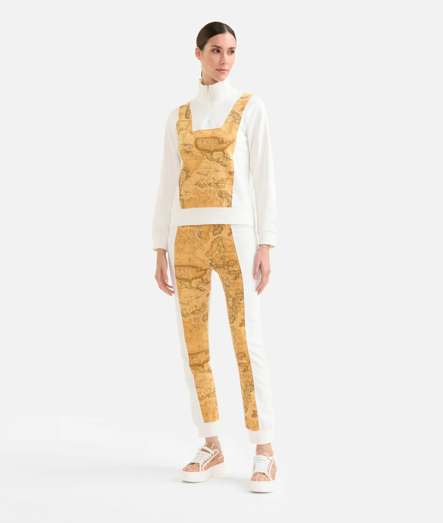 Alviero martini 1a classe Felpa in cotone garzato stretch con intarsio Geo Classic Avorio