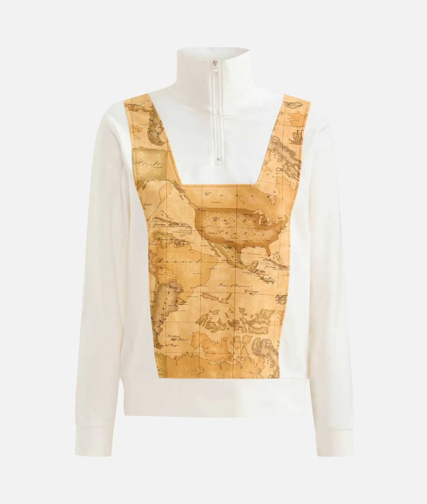 Alviero martini 1a classe Felpa in cotone garzato stretch con intarsio Geo Classic Avorio Super sconto