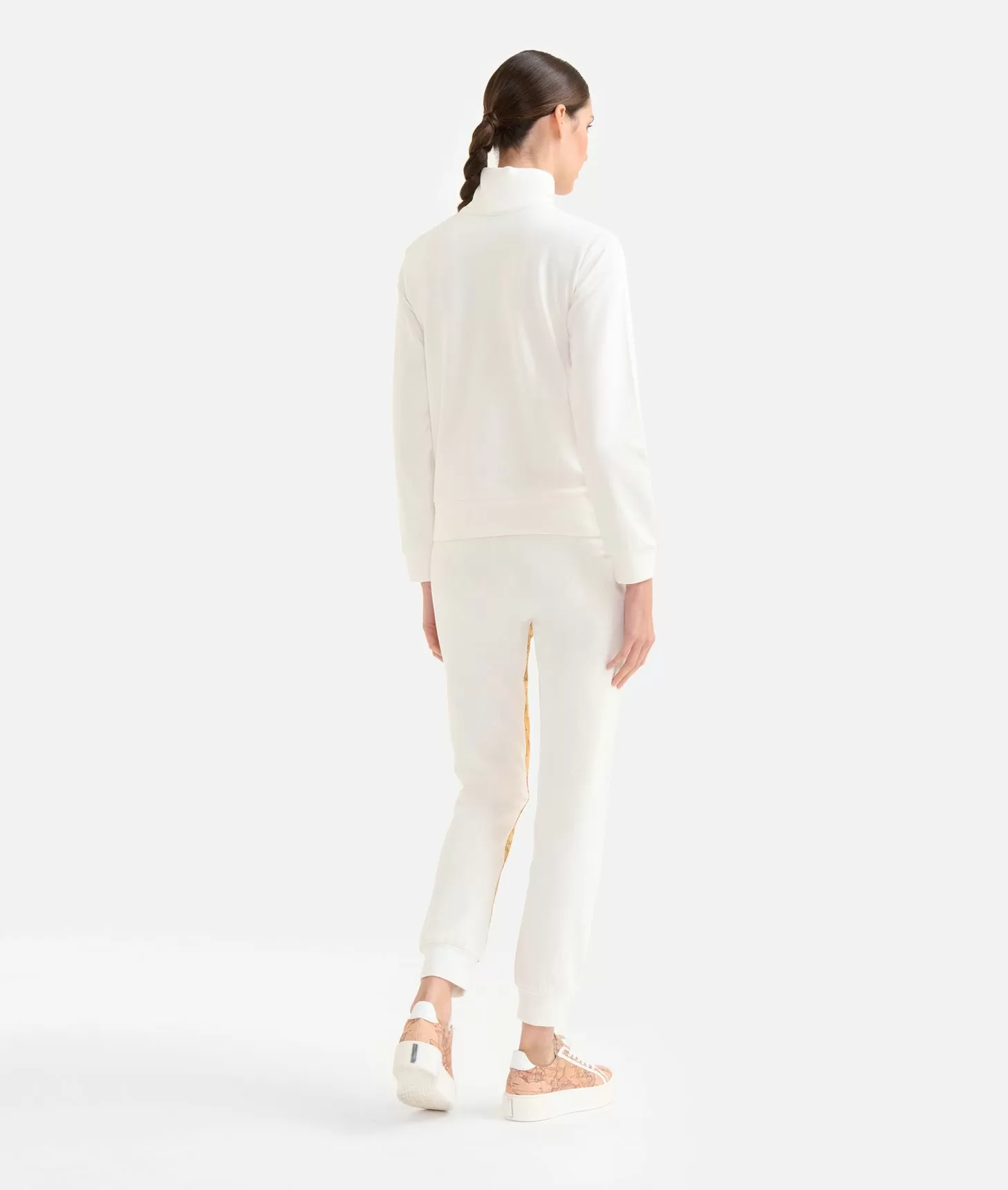 Alviero martini 1a classe Felpa in cotone garzato stretch con intarsio Geo Classic Avorio Super sconto