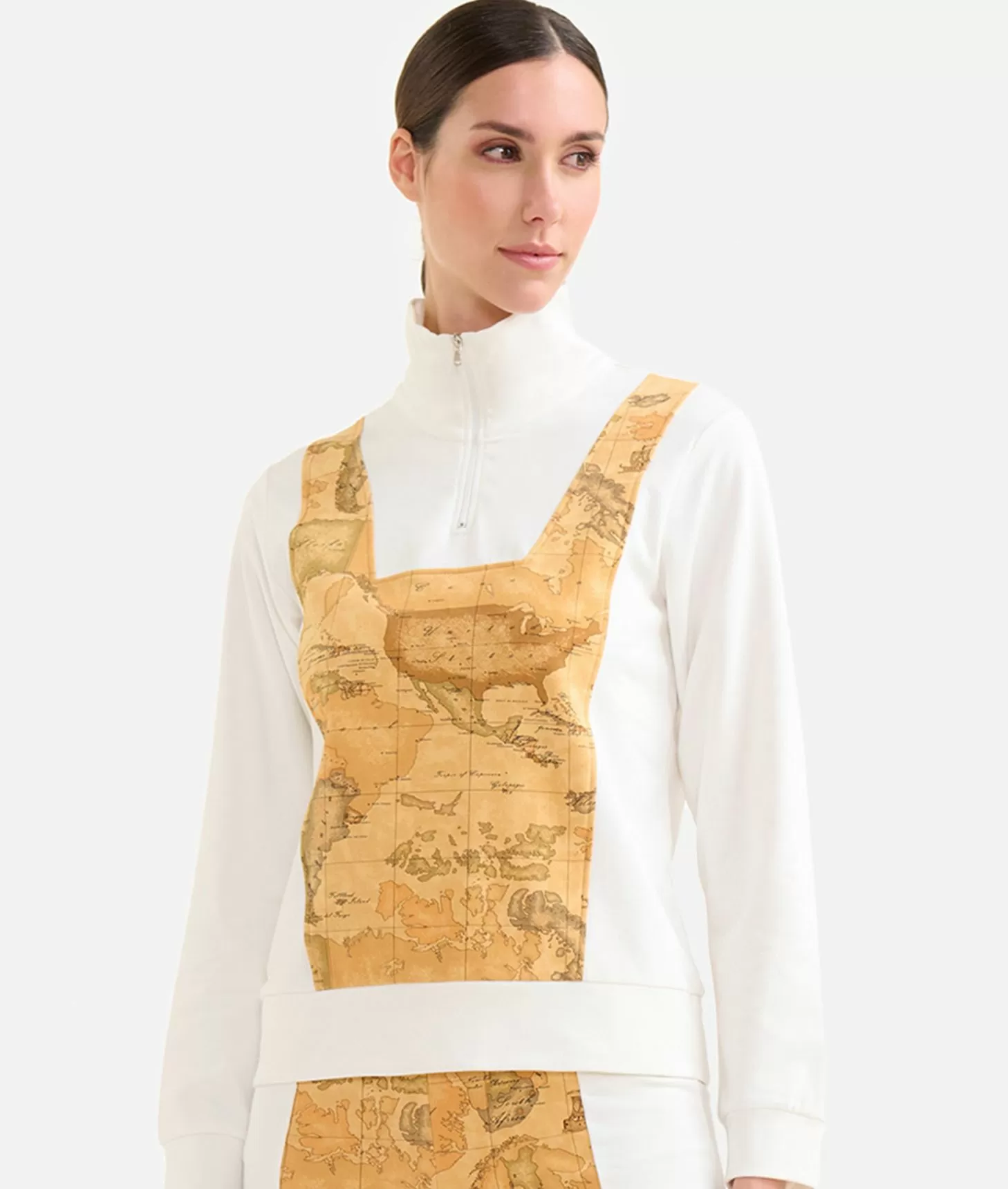 Alviero martini 1a classe Felpa in cotone garzato stretch con intarsio Geo Classic Avorio Super sconto