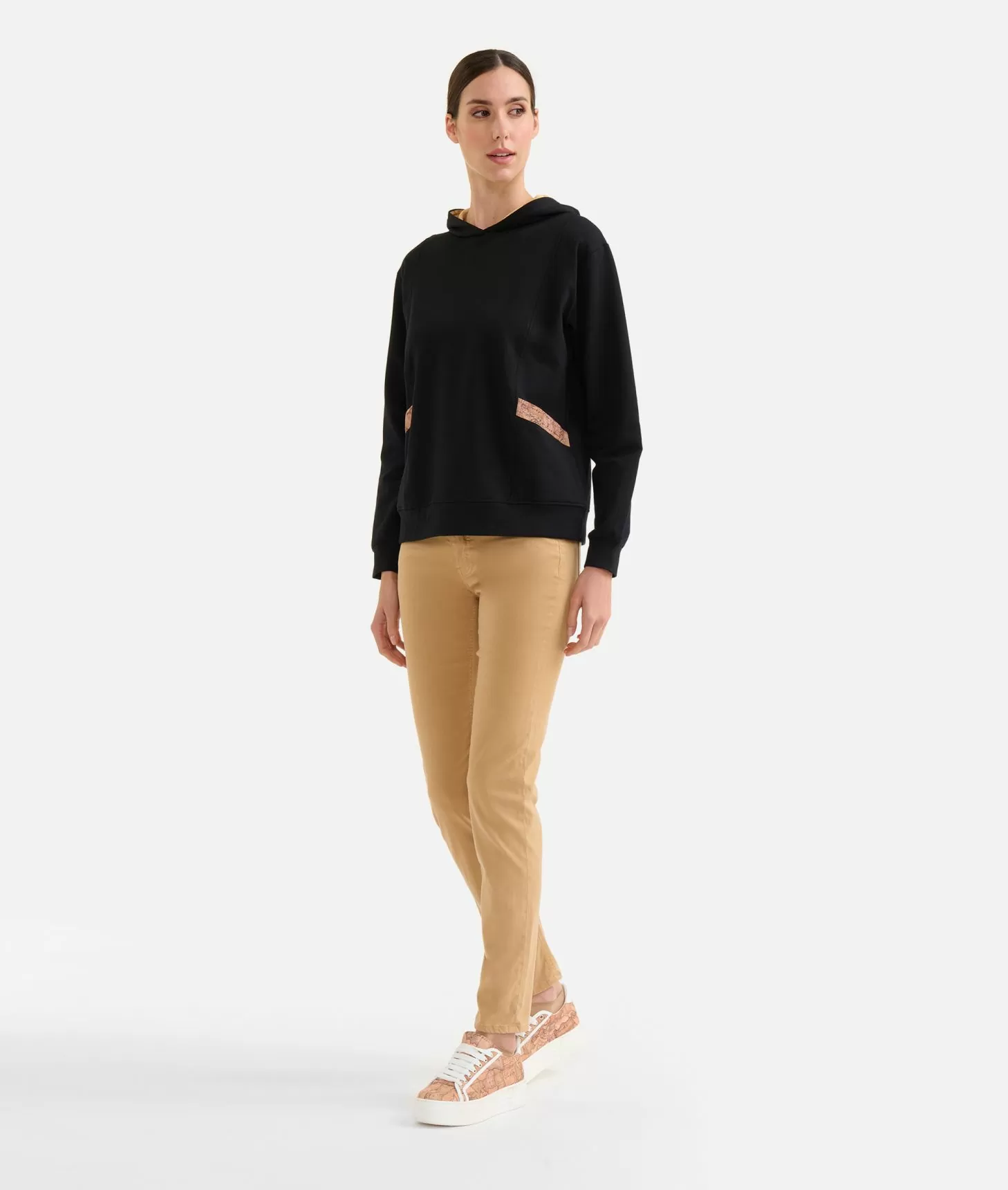 Alviero martini 1a classe Felpa in cotone garzato stretch con cappuccio Geo Classic Nera Enormi sconti