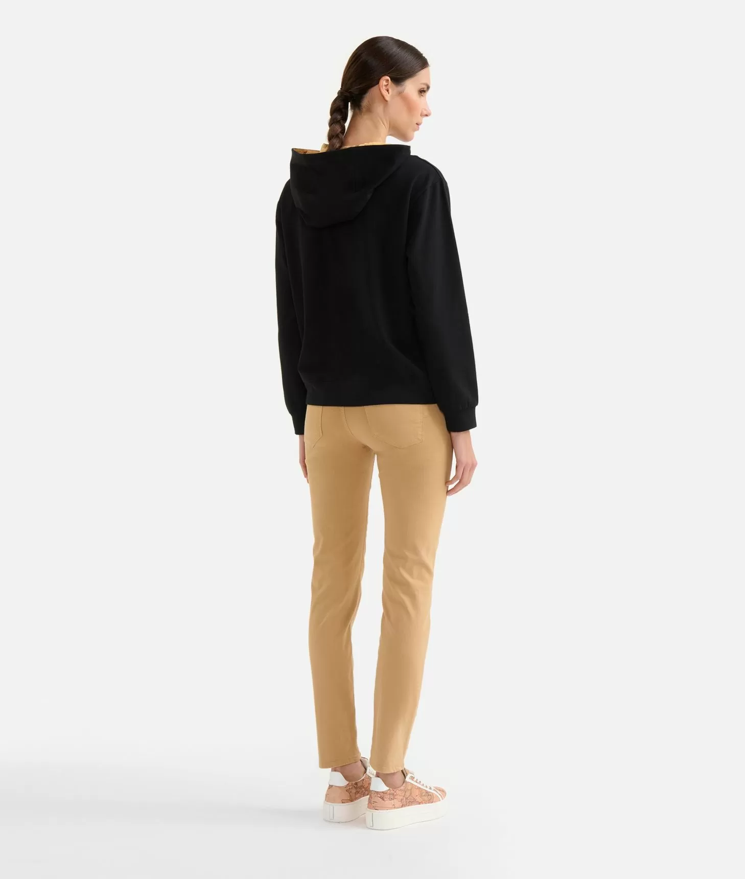 Alviero martini 1a classe Felpa in cotone garzato stretch con cappuccio Geo Classic Nera Enormi sconti