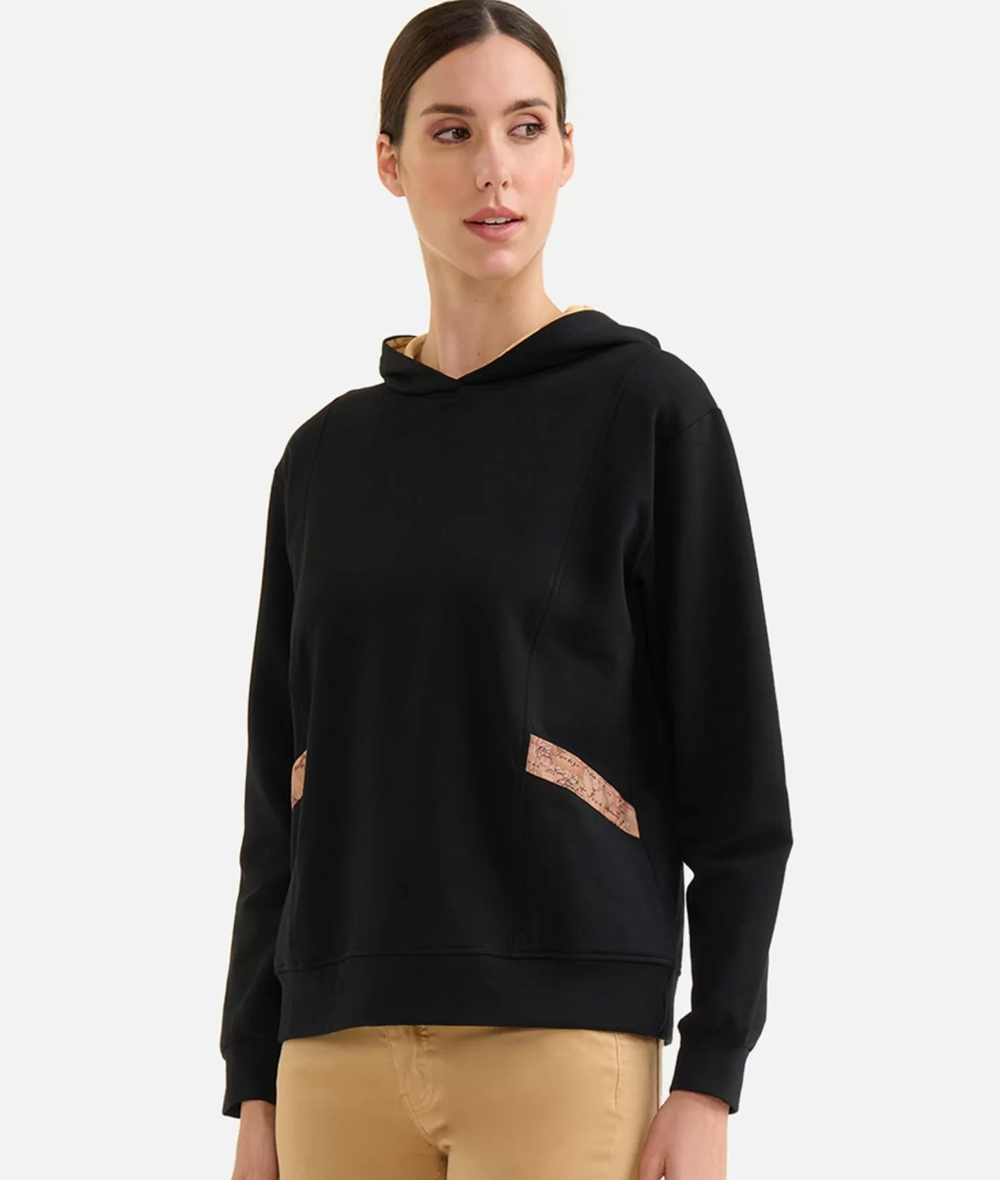 Alviero martini 1a classe Felpa in cotone garzato stretch con cappuccio Geo Classic Nera Enormi sconti