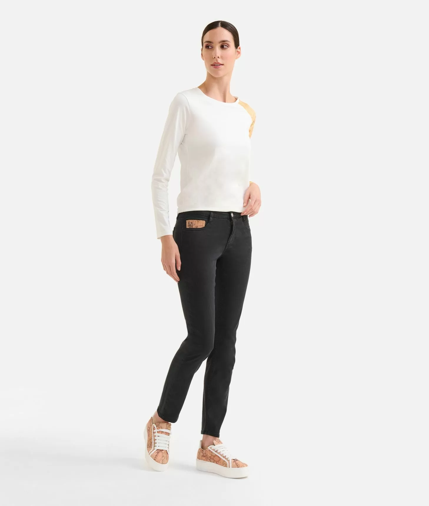 Alviero martini 1a classe Pantaloni in gabardina smerigliata con taschino Geo Classic Neri