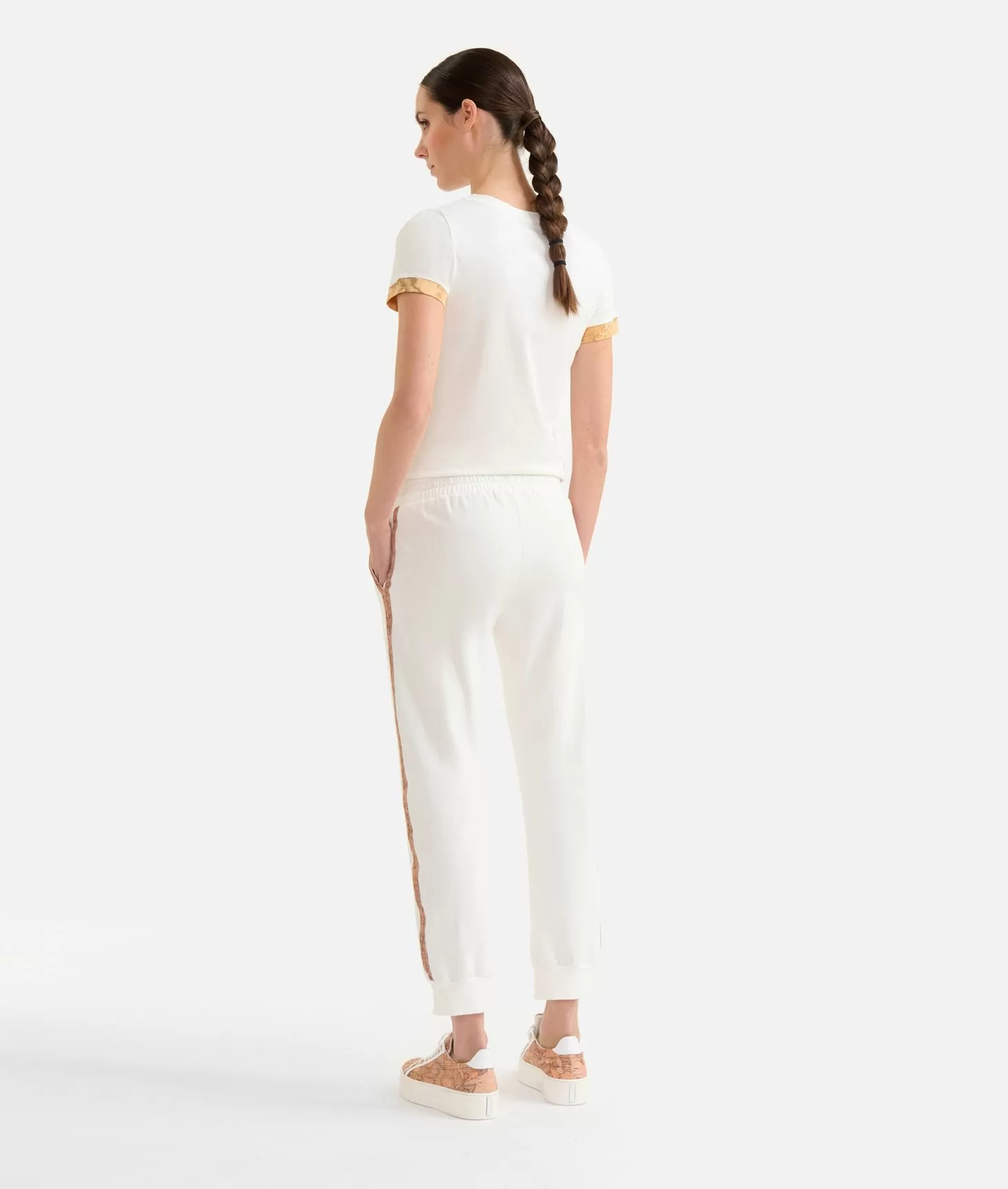 Alviero martini 1a classe Pantaloni in felpa garzata stretch con profili Geo Classic Avorio 2025