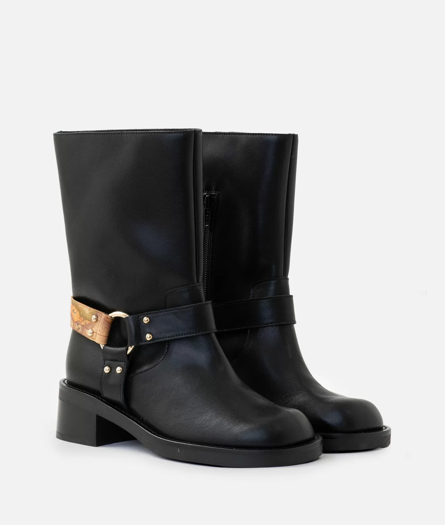 Alviero martini 1a classe Stivaletti biker in pelle liscia con dettaglio Geo Classic Neri Qualità