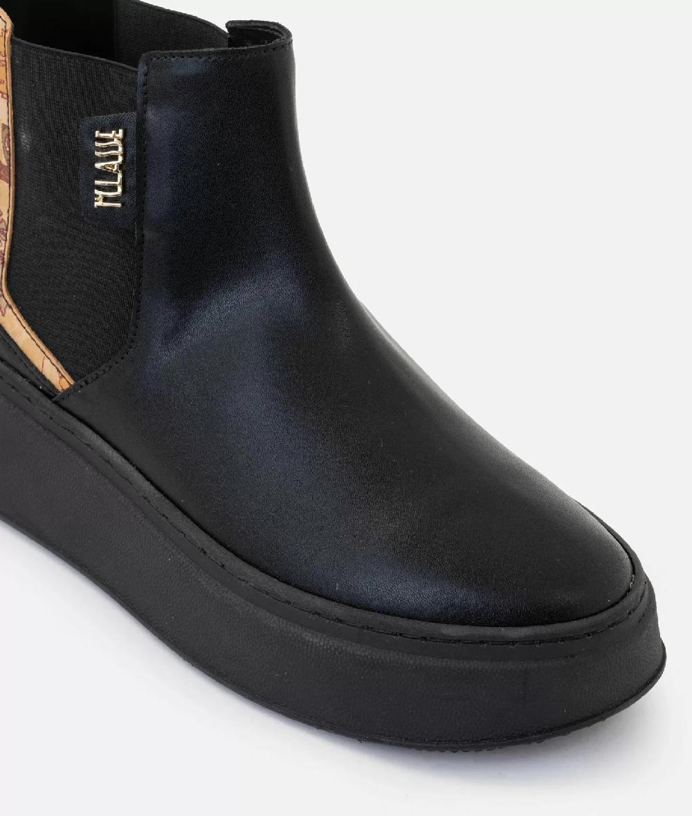 Alviero martini 1a classe Polacchini in pelle liscia con inserti Geo Classic Neri Consegna Veloce