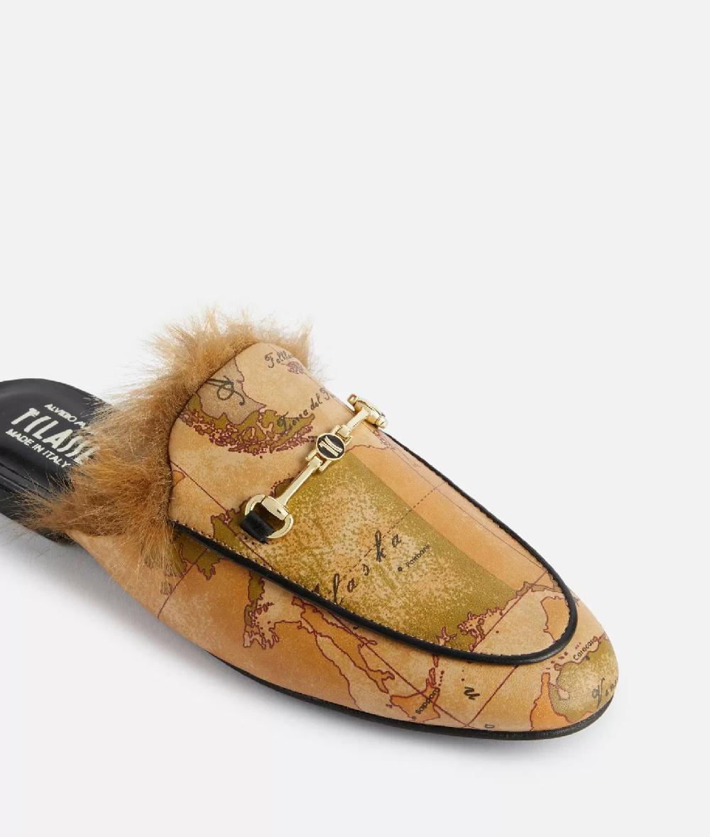 Alviero martini 1a classe Slipper con morsetto 1C in eco nappa stampa Geo Classic Vendita Calda