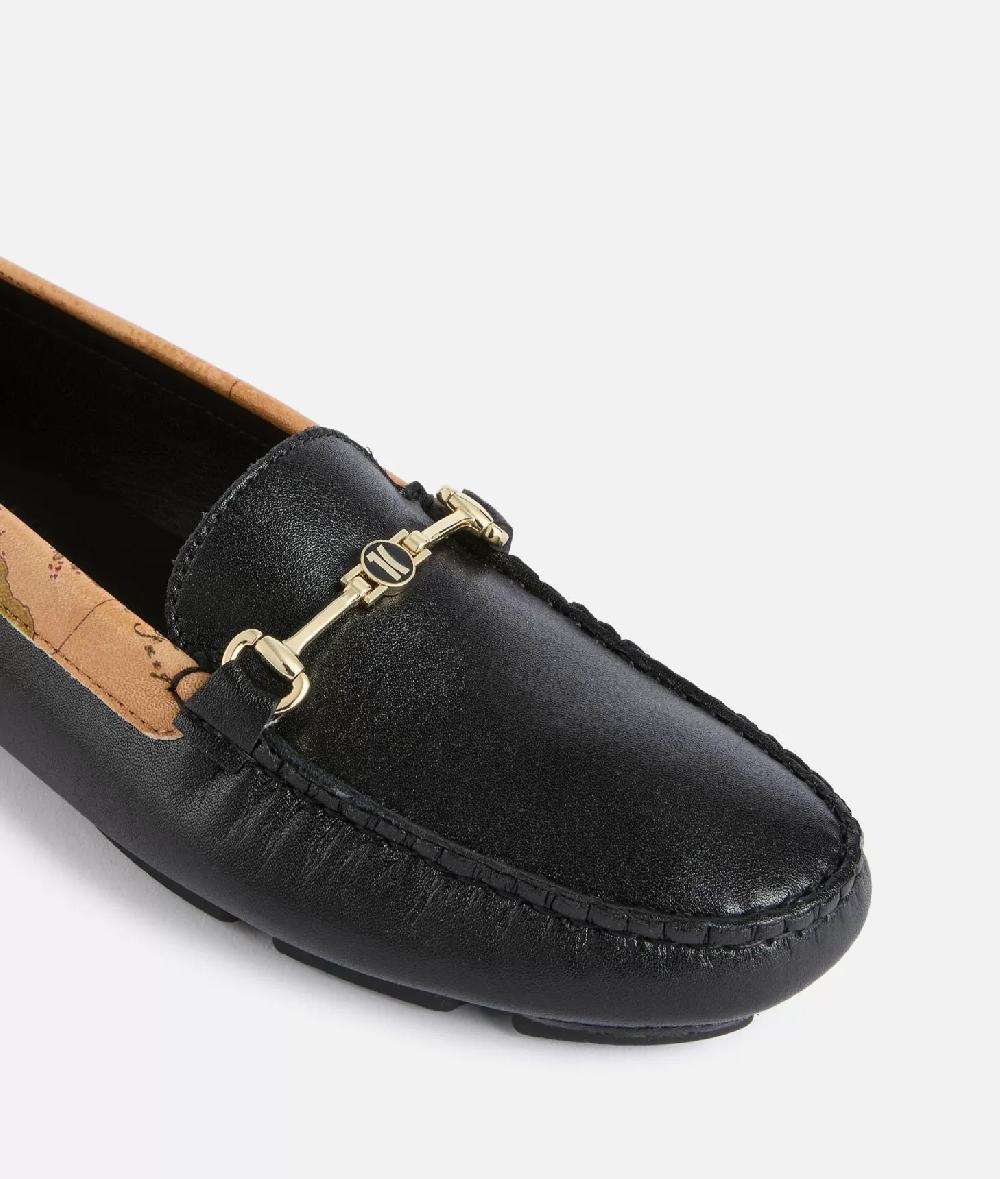 Alviero martini 1a classe Mocassini in pelle liscia con morsetto 1C Neri Saldi Di Fabbrica