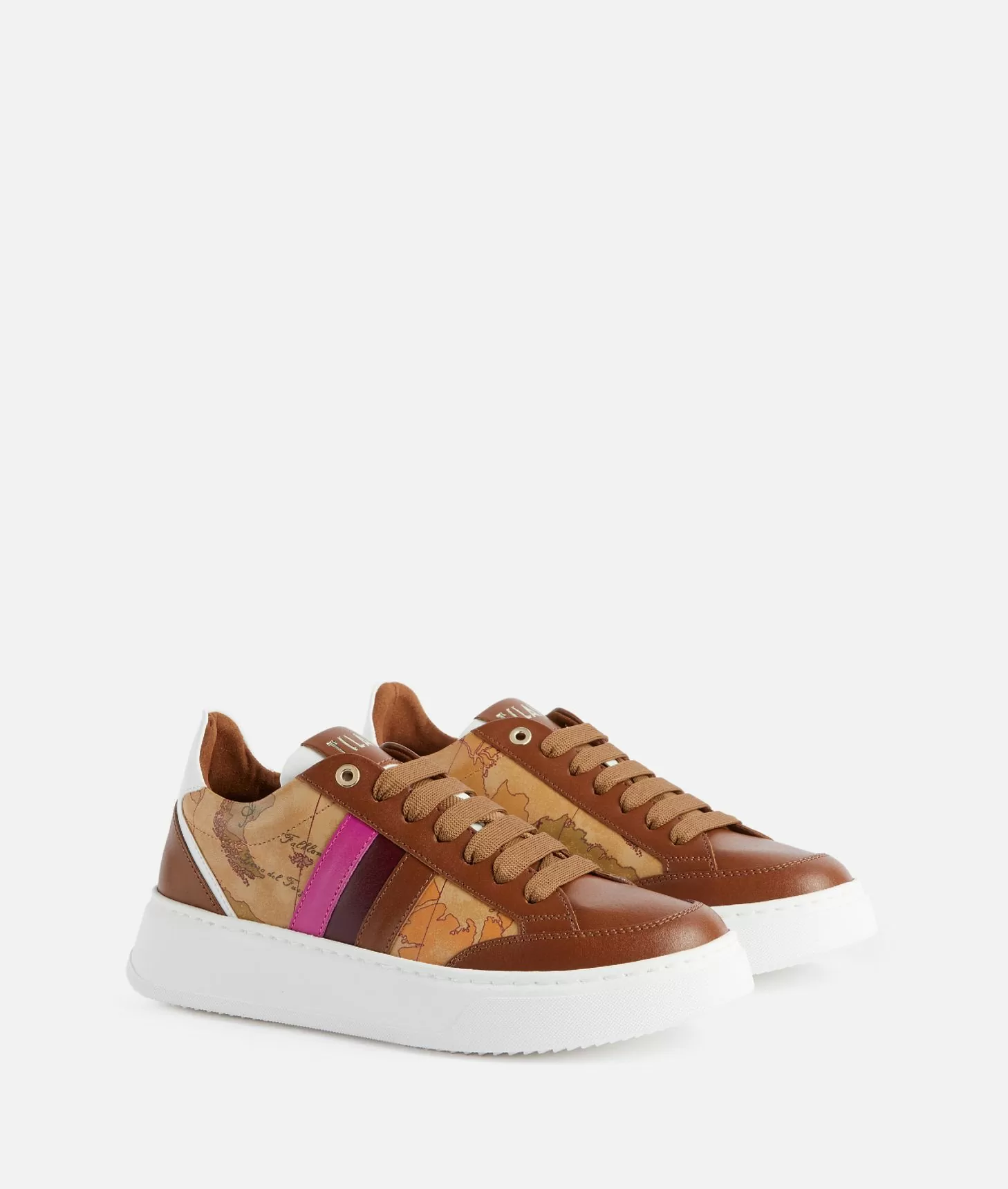 Alviero martini 1a classe Sneakers in pelle liscia con bande laterali Castagna Prezzo basso