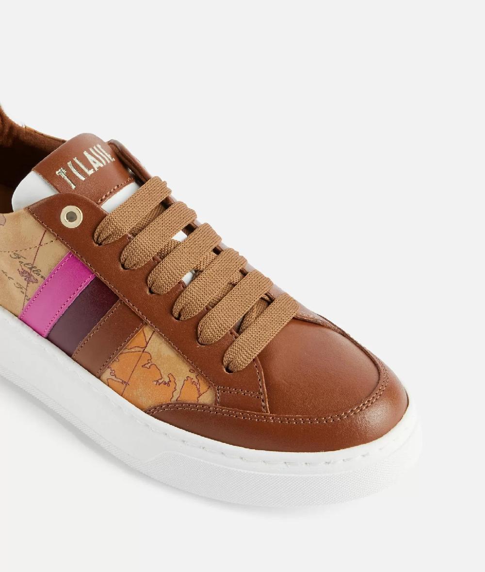 Alviero martini 1a classe Sneakers in pelle liscia con bande laterali Castagna Prezzo basso