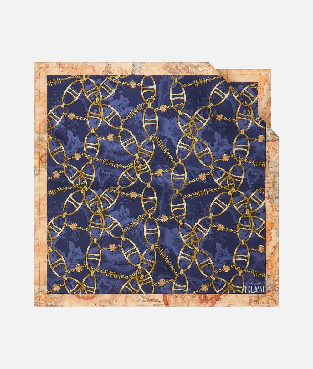 Alviero martini 1a classe Foulard Geo Chain in seta 70x70 Blu Zaffiro