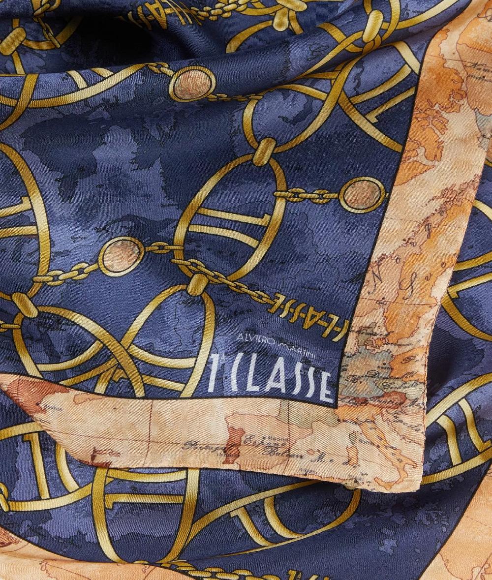 Alviero martini 1a classe Foulard Geo Chain in seta 70x70 Blu Zaffiro Liquidazione